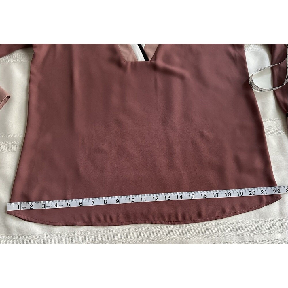 Express Women's Color-Block V-Neck Blouse - Size M - Mauve Taupe- Long Sleeve - Picture 11 of 16